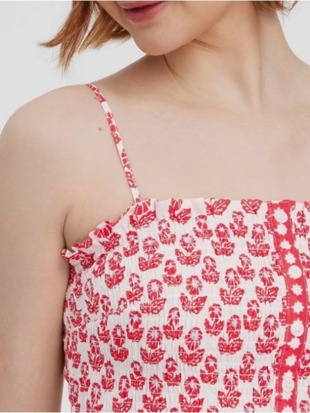 Roller Rabbit Red and White Floral Smocked Cami